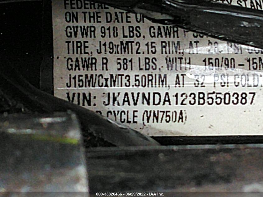2003 KAWASAKI VN750 JKAVNDA123B550387
