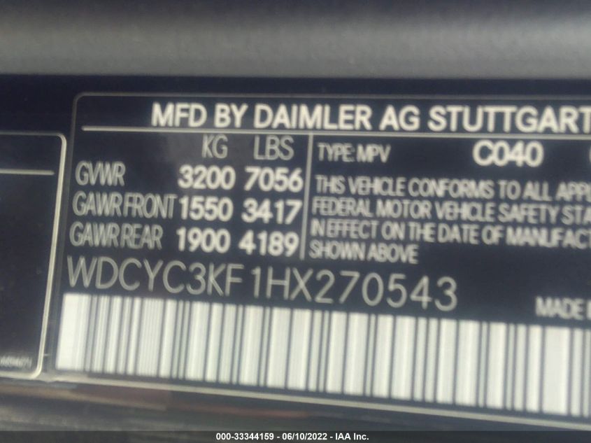 2017 MERCEDES-BENZ G-CLASS G 550 WDCYC3KF1HX270543