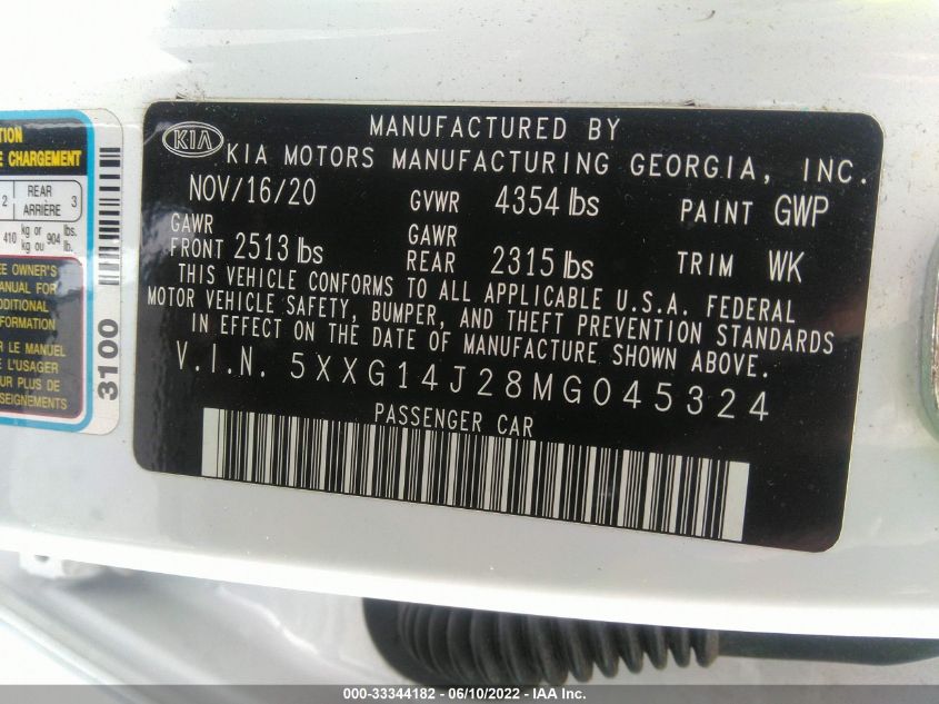 2021 KIA K5 LXS 5XXG14J28MG045324