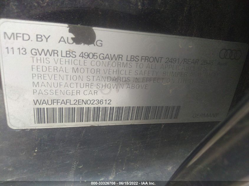 2014 AUDI A4 PREMIUM PLUS WAUFFAFL2EN023612