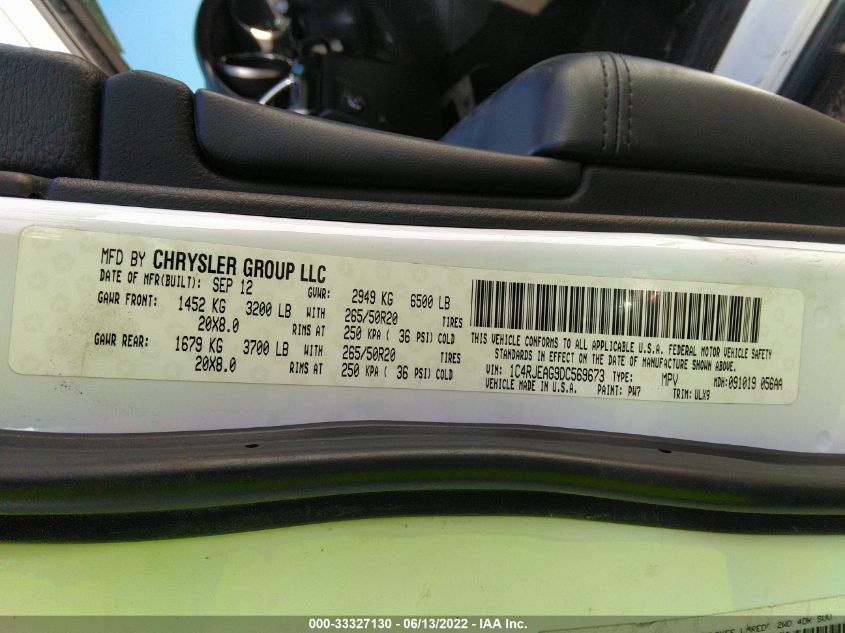 2013 JEEP GRAND CHEROKEE LAREDO 1C4RJEAG9DC569673