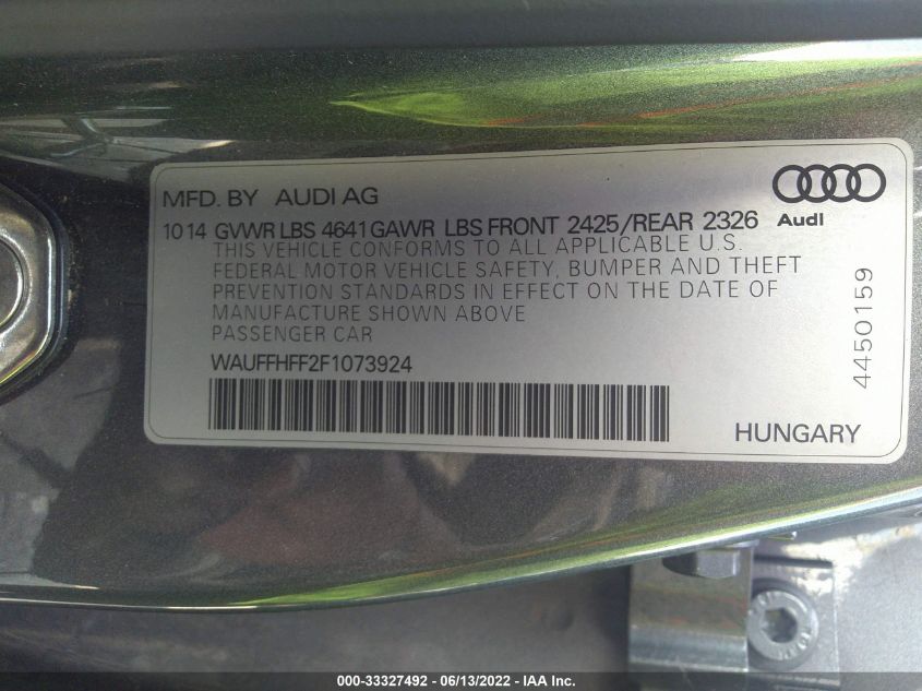 2015 AUDI S3 2.0T PRESTIGE WAUFFHFF2F1073924