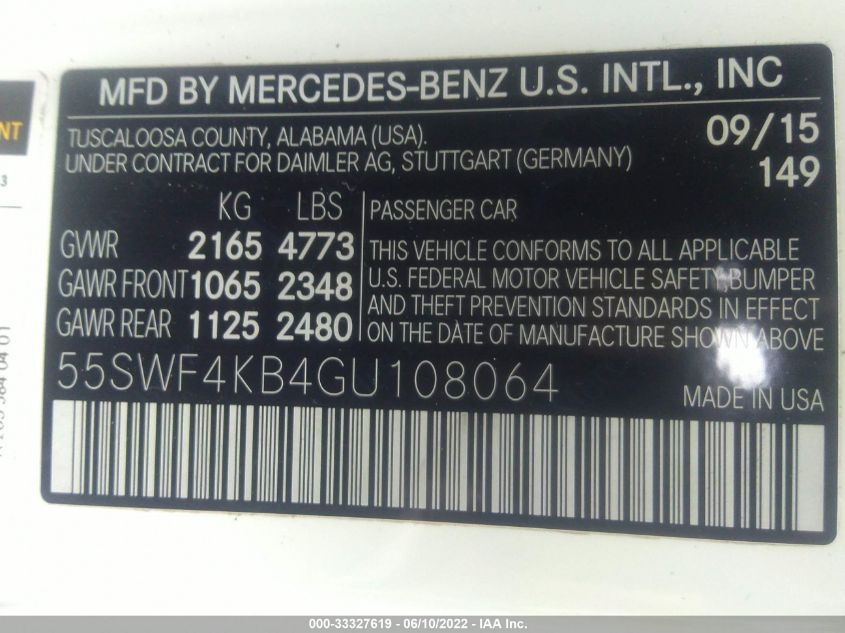 2016 MERCEDES-BENZ C-CLASS C 300 55SWF4KB4GU108064