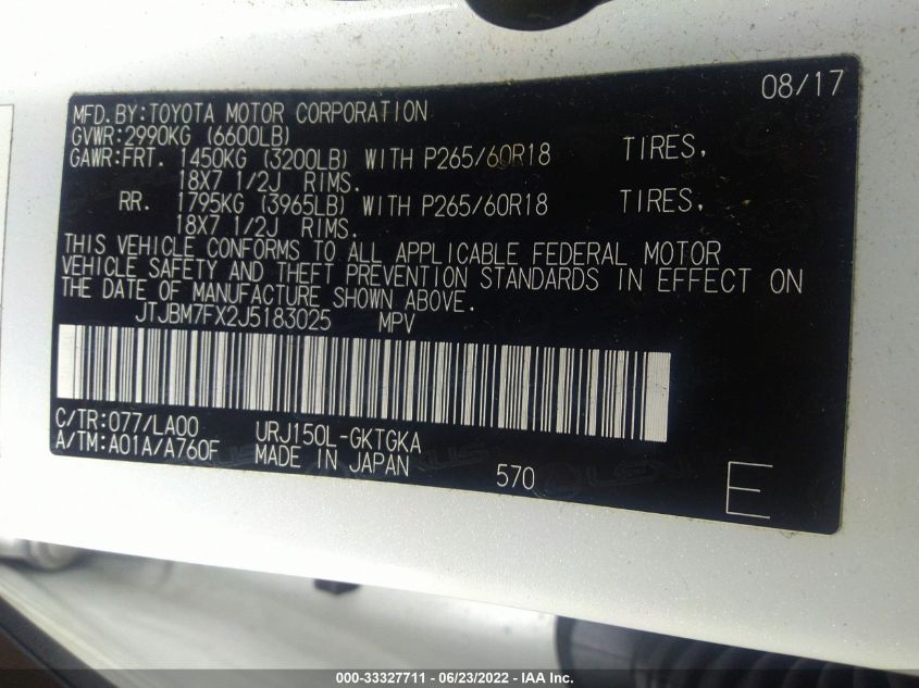 2018 LEXUS GX GX 460 JTJBM7FX2J5183025