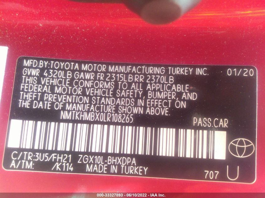 2020 TOYOTA C-HR LE/XLE/LIMITED NMTKHMBX0LR108265