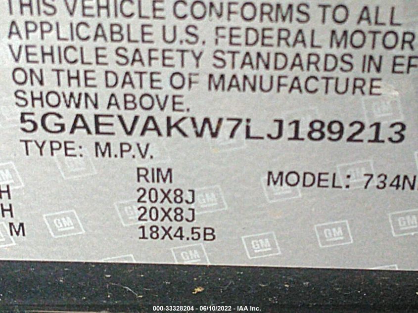 2020 BUICK ENCLAVE ESSENCE 5GAEVAKW7LJ189213