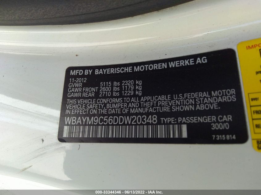2013 BMW 6 SERIES 650I WBAYM9C56DDW20348