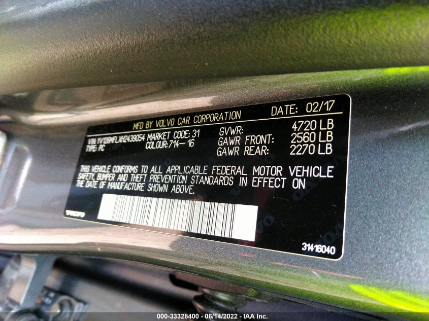 2017 VOLVO S60 YV126MFLXH2439054