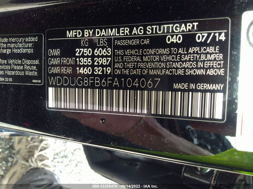 2015 MERCEDES-BENZ S-CLASS S 550 WDDUG8FB6FA104067