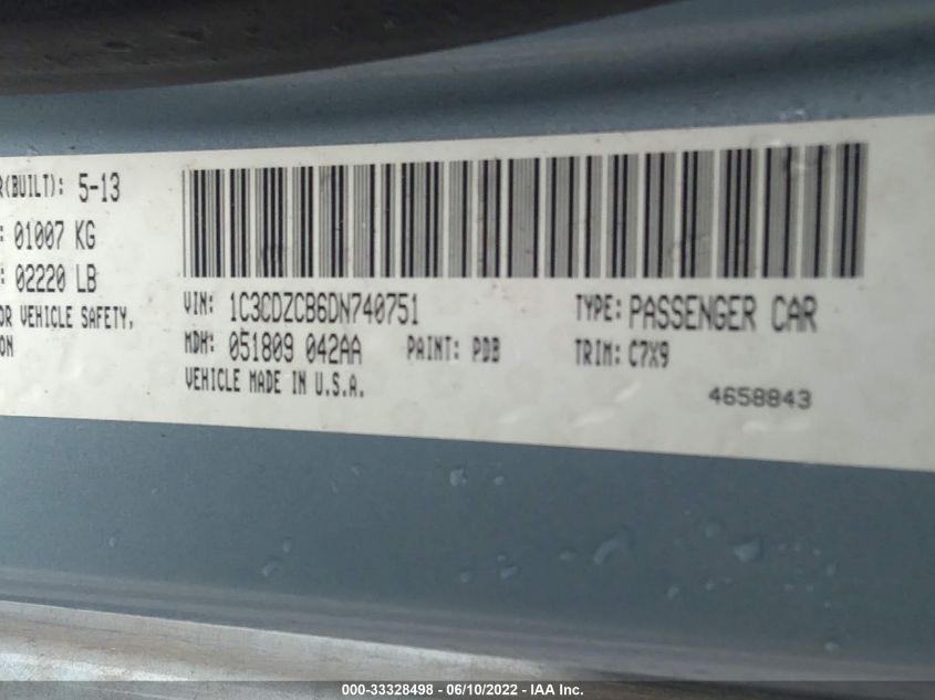 2013 DODGE AVENGER SXT 1C3CDZCB6DN740751
