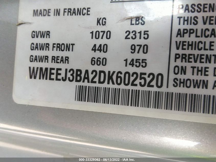 2013 SMART FORTWO PURE/PASSION WMEEJ3BA2DK602520