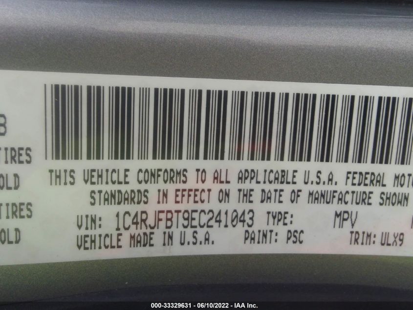 2014 JEEP GRAND CHEROKEE LIMITED 1C4RJFBT9EC241043