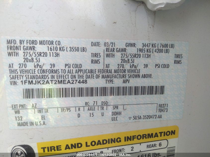 2021 FORD EXPEDITION MAX LIMITED 1FMJK2AT2MEA27448