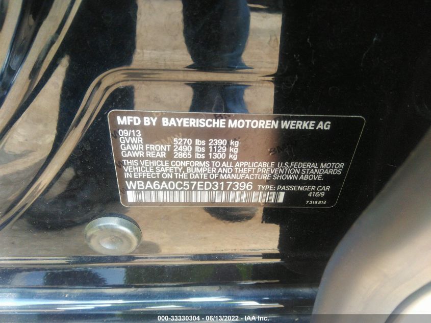 2014 BMW 6 SERIES 640I WBA6A0C57ED317396