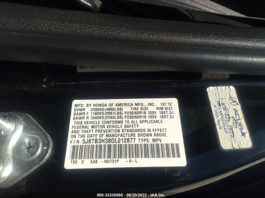 2013 ACURA RDX 5J8TB3H38DL012877