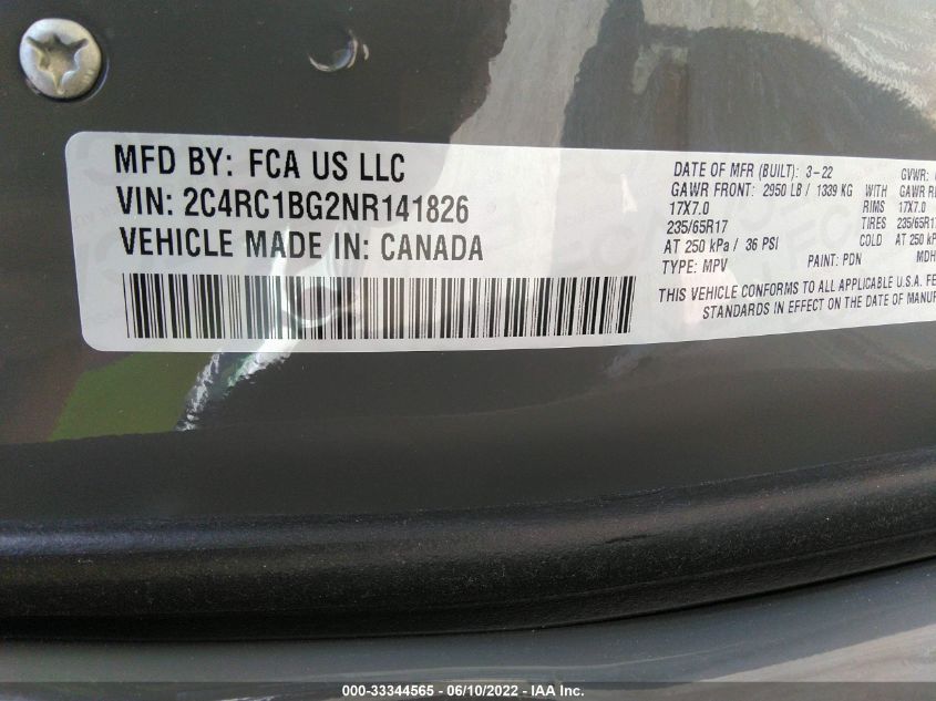 2022 CHRYSLER PACIFICA TOURING L 2C4RC1BG2NR141826