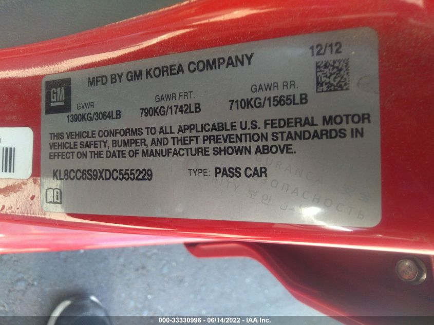 2013 CHEVROLET SPARK LT KL8CC6S9XDC555229