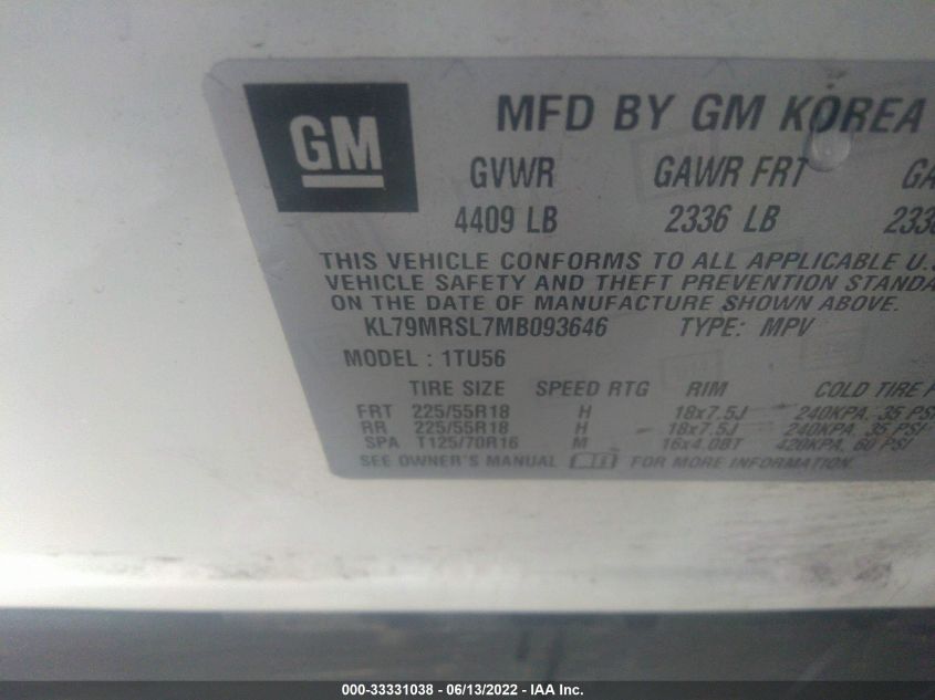 2021 CHEVROLET TRAILBLAZER LT KL79MRSL7MB093646