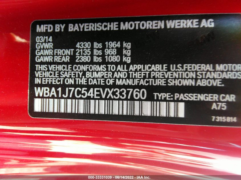 2014 BMW 2 SERIES M235I WBA1J7C54EVX33760