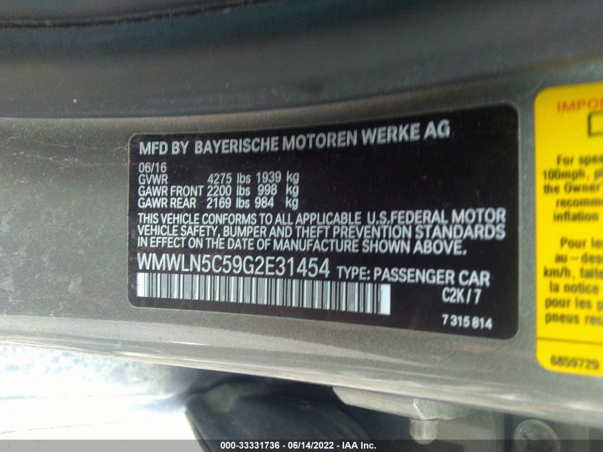 2016 MINI COOPER CLUBMAN WMWLN5C59G2E31454