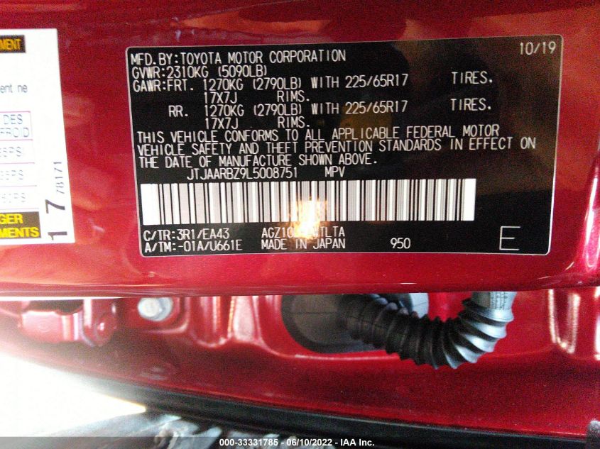 2020 LEXUS NX NX 300 JTJAARBZ9L5008751