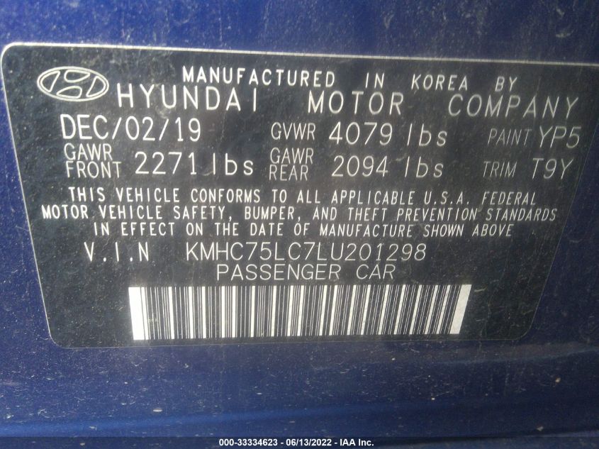2020 HYUNDAI IONIQ HYBRID SE KMHC75LC7LU201298
