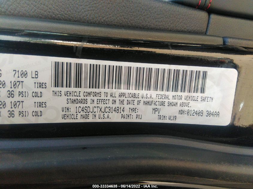 2018 DODGE DURANGO R/T 1C4SDJCTXJC314814