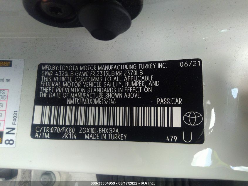 2021 TOYOTA C-HR LE/XLE/LIMITED/NIGHTSHADE NMTKHMBX0MR132146