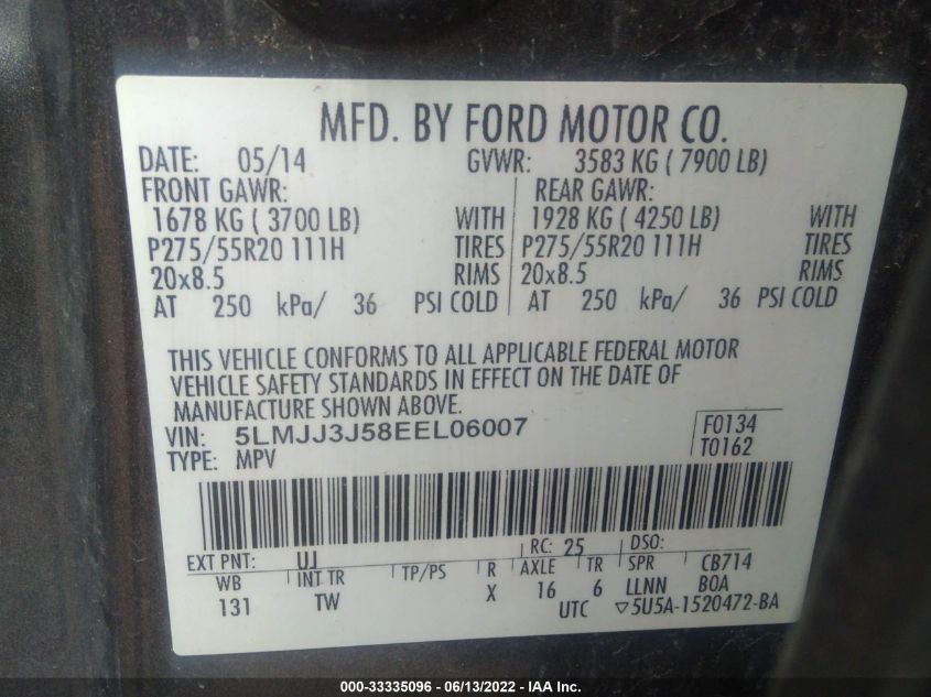 2014 LINCOLN NAVIGATOR L 5LMJJ3J58EEL06007
