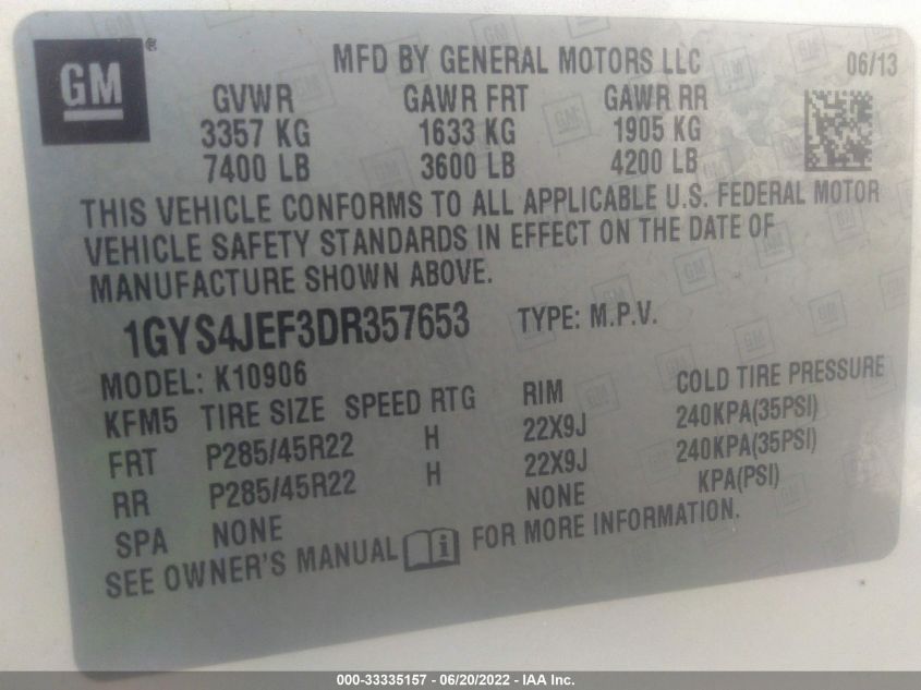 2013 CADILLAC ESCALADE ESV PREMIUM 1GYS4JEF3DR357653