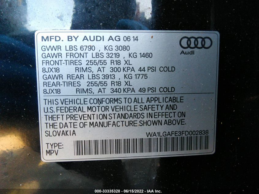 2015 AUDI Q7 3.0T PREMIUM PLUS WA1LGAFE3FD002838