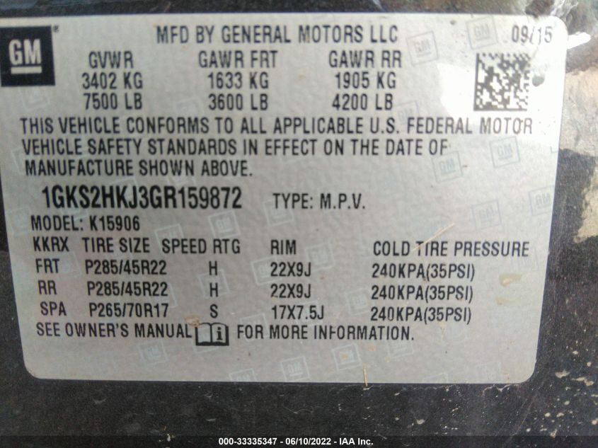 2016 GMC YUKON XL DENALI 1GKS2HKJ3GR159872