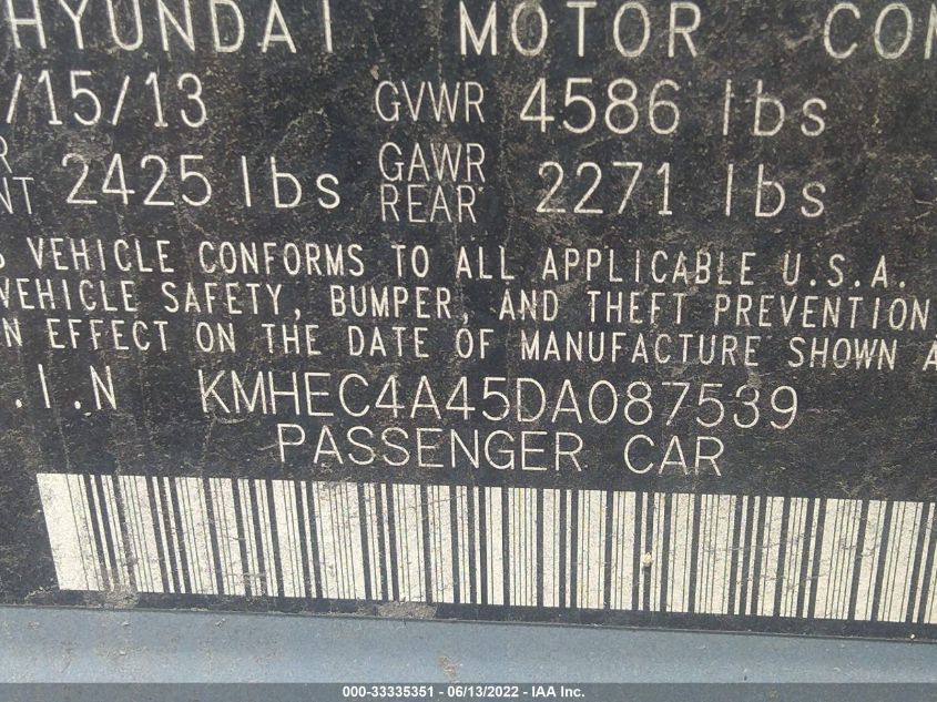 2013 HYUNDAI SONATA HYBRID LIMITED KMHEC4A45DA087539