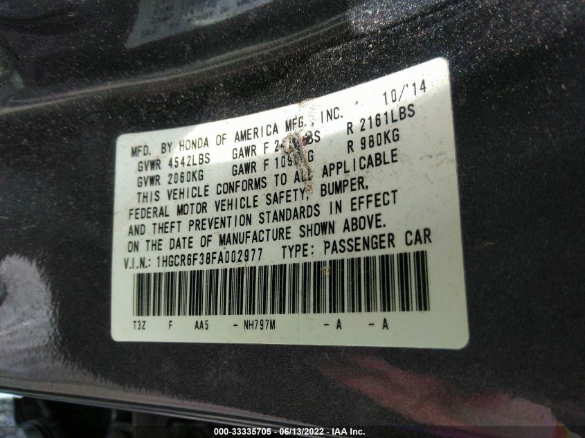 2015 HONDA ACCORD HYBRID 1HGCR6F38FA002977