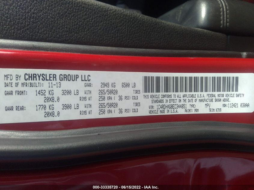 2014 DODGE DURANGO SXT 1C4RDHAG8EC344851