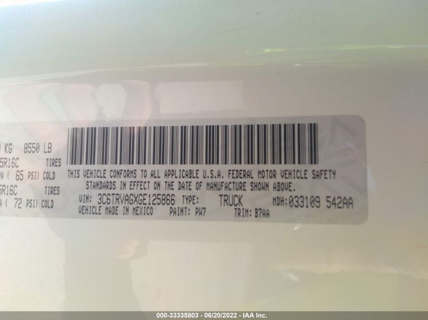 2016 RAM PROMASTER CARGO VAN 3C6TRVAGXGE125866
