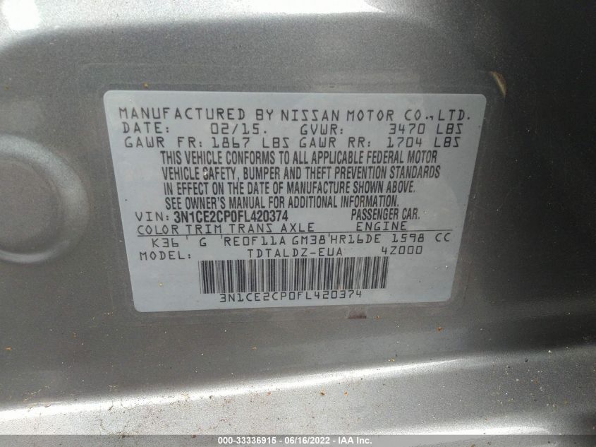 2015 NISSAN VERSA NOTE SV 3N1CE2CP0FL420374
