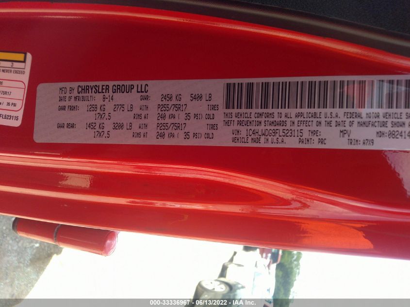 2015 JEEP WRANGLER UNLIMITED SPORT 1C4HJWDG9FL523115