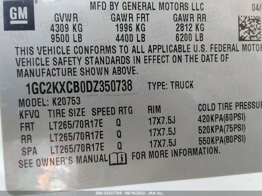 2013 CHEVROLET SILVERADO 2500HD LT 1GC2KXCB0DZ350738
