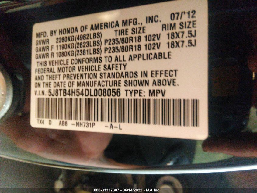 2013 ACURA RDX TECH PKG 5J8TB4H54DL008056