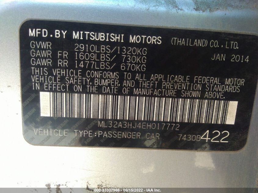 2014 MITSUBISHI MIRAGE DE ML32A3HJ4EH017772