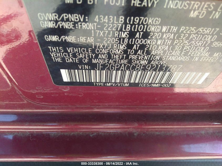 2014 SUBARU XV CROSSTREK PREMIUM JF2GPACC8E9213787