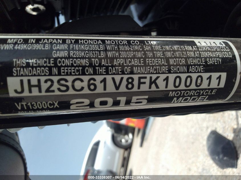 2015 HONDA VT1300 CX JH2SC61V8FK100011
