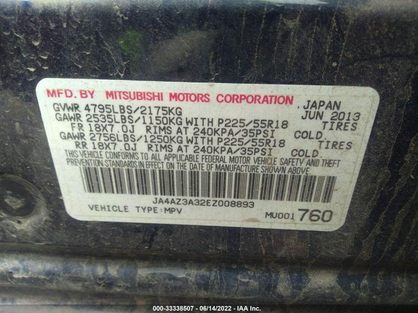 2014 MITSUBISHI OUTLANDER SE JA4AZ3A32EZ008893
