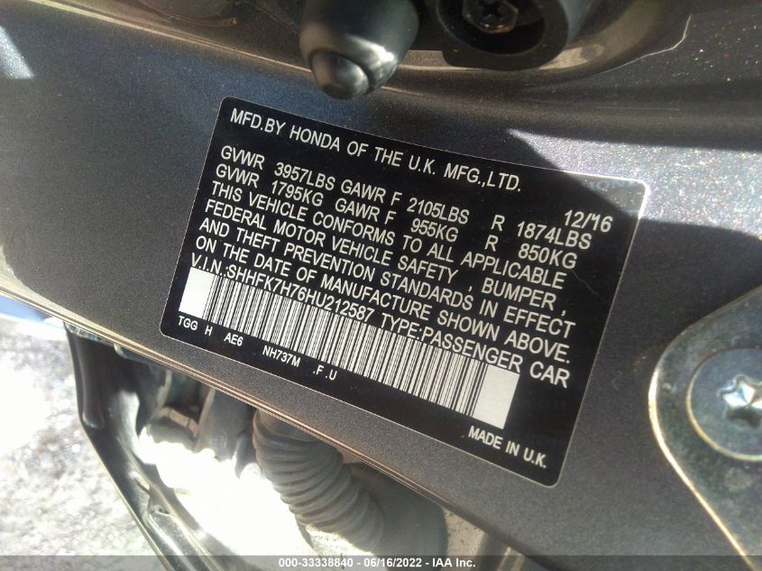 2017 HONDA CIVIC HATCHBACK EX-L NAVI SHHFK7H76HU212587