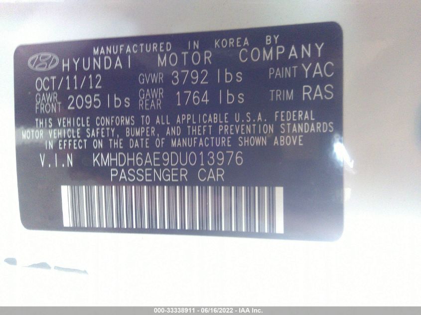 2013 HYUNDAI ELANTRA COUPE GS PZEV KMHDH6AE9DU013976