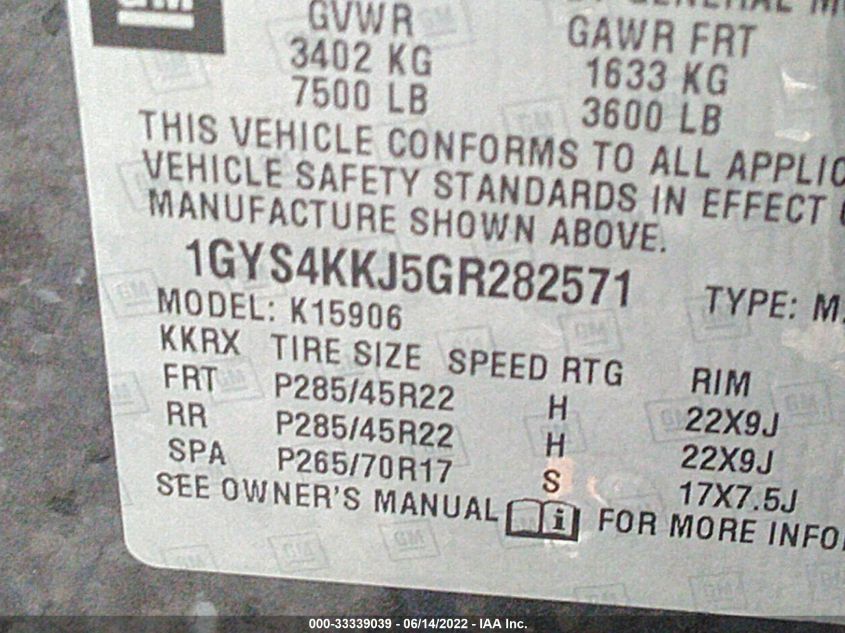 2016 CADILLAC ESCALADE ESV PLATINUM 1GYS4KKJ5GR282571