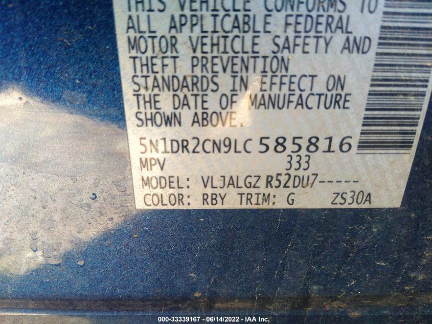 2020 NISSAN PATHFINDER SL 5N1DR2CN9LC585816