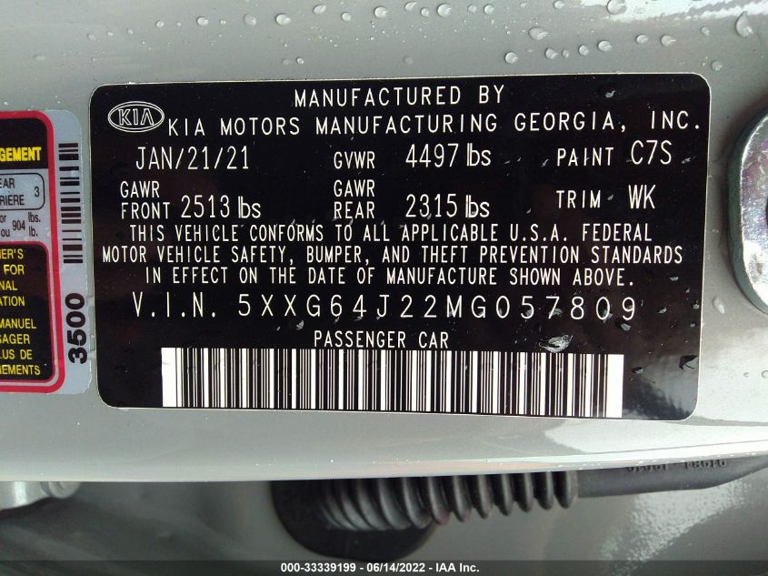 2021 KIA K5 GT-LINE 5XXG64J22MG057809
