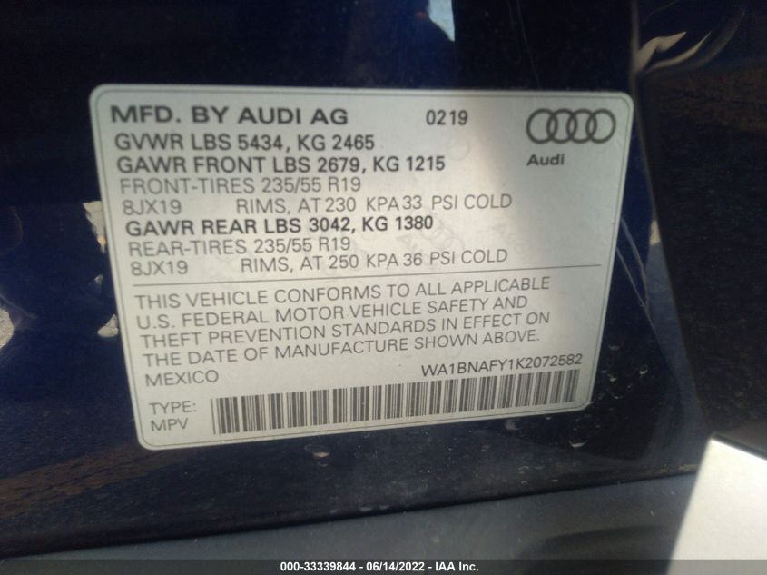 2019 AUDI Q5 PREMIUM PLUS WA1BNAFY1K2072582